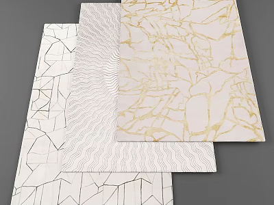 Square Rugs With Geometric Lines Wavy Texture And Golden Marble Patterns 3d model