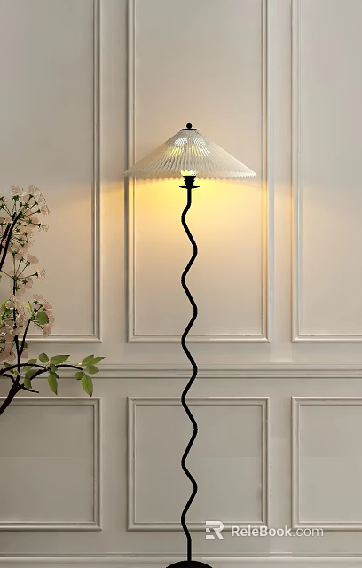 Modern Floor Lamp In Room With Paneled Walls And Plant 3d model 