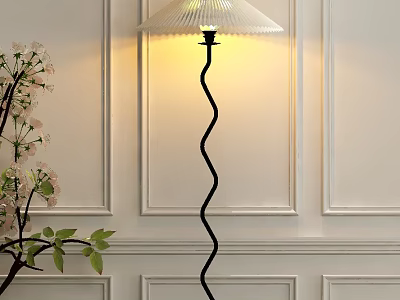 Modern Floor Lamp In Room With Paneled Walls And Plant 3d model