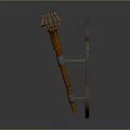 Ornate Wooden Torch Decoration With Flame Shaped Top And Metal Accents