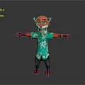 Game Movie Character Red Fox Wearing Green Floral Shirt and Blue Jeans with Arms Outstretched