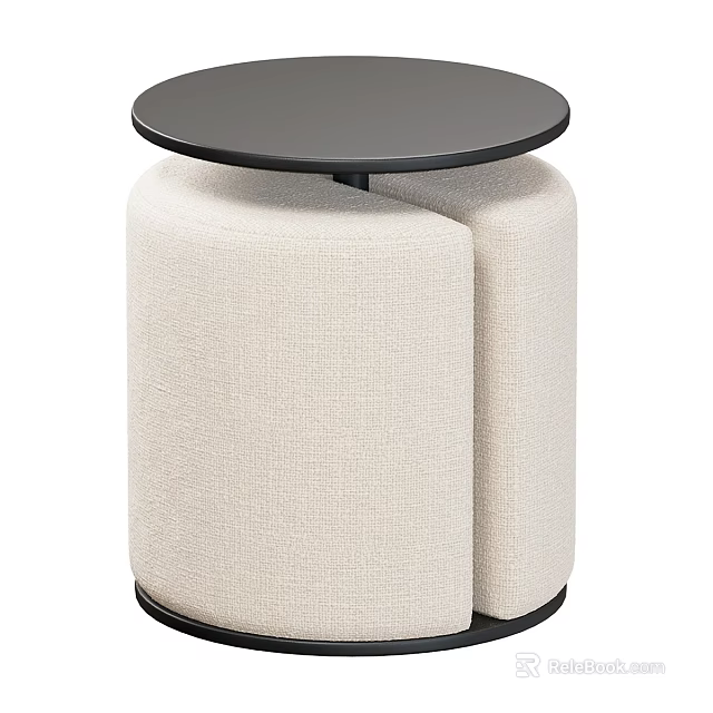 Modern Dressing Table With Round Black Top And Beige Fabric Support Structure Design 3d model 