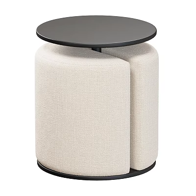 Modern Dressing Table With Round Black Top And Beige Fabric Support Structure Design 3d model