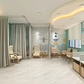 Cozy Waiting Room Interior Featuring Teal Walls Curtains Chairs Tables And Decorative Posters