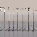 Various Outdoor Lights Featuring Different Metal Pole And Lamp Head Designs On