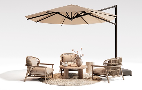 Outdoor Table and Chair Rattan Leisure Chair Recliner Outdoor Chair Woven Carpet 3d model