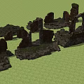Ancient Stone Ruins With Arched Openings Moss Covered Steps And Blocks 3d model