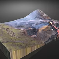 Garden Landscape Topographic Model Featuring Volcano Section Lava Flow and Smoke 3d model