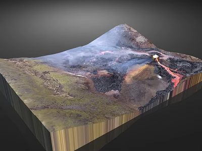 Garden Landscape Topographic Model Featuring Volcano Section Lava Flow and Smoke 3d model