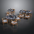 Modern Dining Furniture Set With Wooden Tables And White Cushioned Chairs