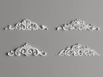 Intricate White Carved Decorative Ornaments For Wall And Furniture Decoration 3d model