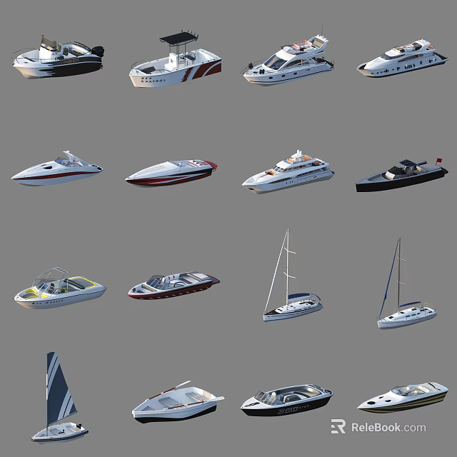 Different Types of Modern Yachts With White Red Accents And Sailboat Styles 3d model 