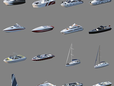 Different Types of Modern Yachts With White Red Accents And Sailboat Styles 3d model