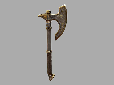 Ancient Battle Axe With Eagle Head Decoration Ornate Blade And Metal Handle 3d model