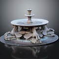 Decorative Garden Ornament Stone Fountain Featuring Mythical Creature Carvings On Circular Base