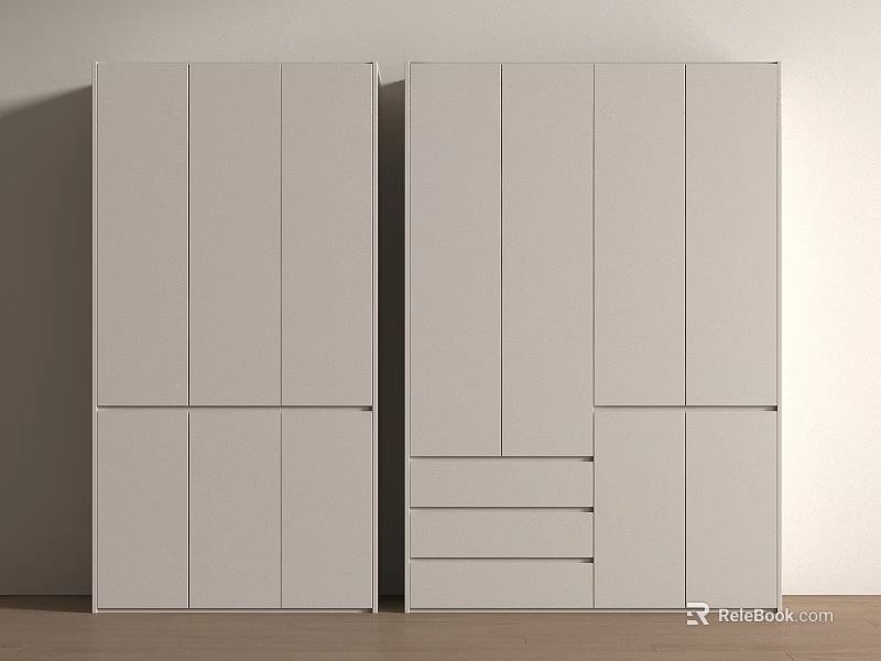 Modern White Wardrobe Design With Cabinet Doors And Drawers In Minimalist Style 3d model 