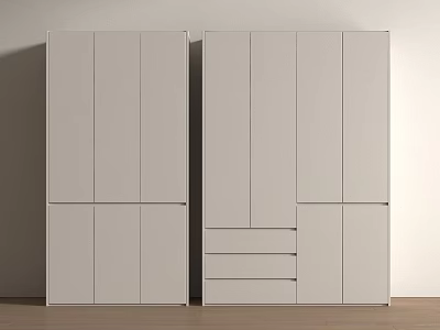 Modern White Wardrobe Design With Cabinet Doors And Drawers In Minimalist Style 3d model