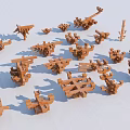 Traditional Wooden Architectural Components With Mortise And Tenon Joints Scattered On White Background