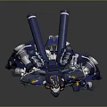 Futuristic Blue And Yellow Armored Mech Game Movie Character With Mechanical Weapons And Detailed Design