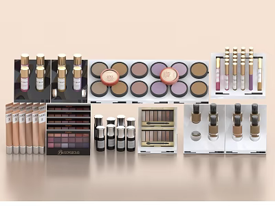 Cosmetics and Perfume Collection Including Eyeshadow Palettes Lipsticks Foundations and Colorful Makeup Products 3d model