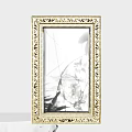 Ornate Golden Framed Mirror Displaying Plant Leaves Reflection In Interior