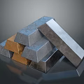 Silver Gold Gray Metal Ingot Bars Stacked Together As Industrial Equipment Materials