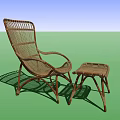 Natural Rattan Outdoor Chair With Woven Design Wooden Frame And Matching Footstool