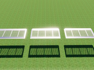 Outdoor Green Lawn Three White Framed Grid Design Sunshades with Shadows 3d model