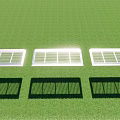 Outdoor Green Lawn Three White Framed Grid Design Sunshades with Shadows