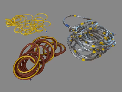 Assorted Colored Wire Rope Coils Featuring Yellow Silver And Brown With Yellow Markers 3d model