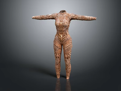 Brown Bodysuit With Intricate Patterns Displayed On Mannequin Against Gray Background 3d model