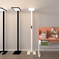 Orange Study Desk With Shelf Drawer And Three Floor Lamps In Room