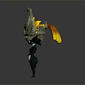 3D Fantasy Character With Stone Headdress Flaming Top And Blue Glowing Body