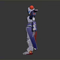 Game And Movie Sci-Fi Robot Character With Blue White Red Armor And Mechanical Arms