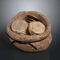 Burlap Sack Filled With Stacked Gold Coins As Everyday Household Item