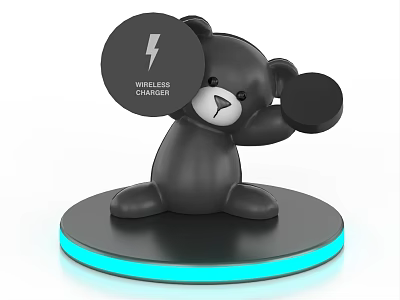 Bear Shaped Wireless Charger for Mobile Devices with Blue Light Strip Base 3d model