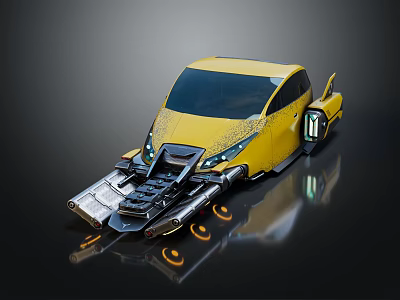 Futuristic Yellow Car With Detailed Mechanical Parts Sleek Design And Glossy Exterior 3d model
