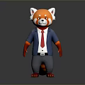 Anthropomorphic Red Panda Game And Movie Character In Blue Suit With Red Tie
