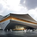 Contemporary Public Building Design With Cantilevered Roof And Perforated Geometric Facade
