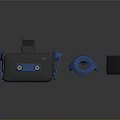 High Tech Computer VR Headset With Blue Controllers And Black Square Accessories 3d model