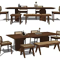 Modern Wooden Dining Table Set With Rectangular Table Upholstered Chairs And Bench 3d model
