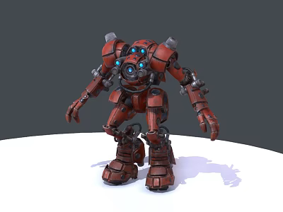 Intelligent Industrial Robot With Red Metallic Body Mechanical Structure And Blue Glowing Lights 3d model