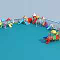 Colorful Playground Equipment With Slides Climbing Frames Swings And Blue Flooring