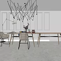 Modern Dining Table Set With Chairs Geometric Chandelier And Decorative Items 3d model