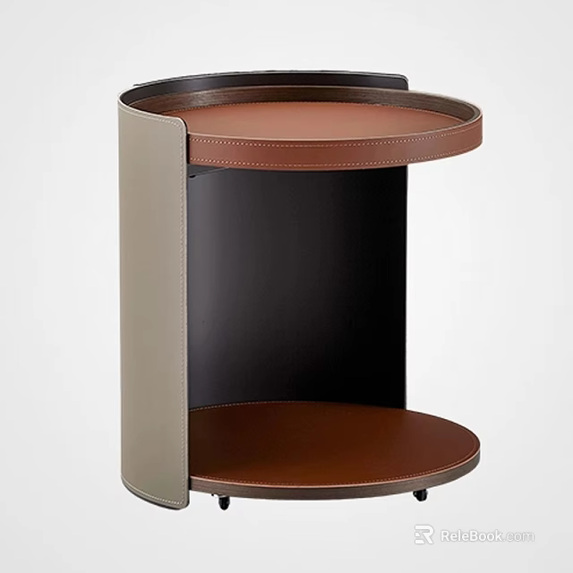 Modern Side Table Two Tier Design With Brown Top And Beige Side Panels On Wheels 3d model 