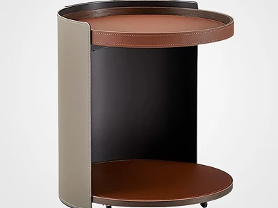 Modern Side Table Two Tier Design With Brown Top And Beige Side Panels On Wheels 3d model