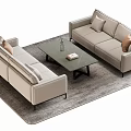 Modern Minimalist Beige Sofa and Coffee Table Set with Vase and Book on Wooden Tabletop