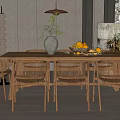 Minimalist Wooden Dining Table Set With Wicker Chairs Vase Fruits And Pendant Light