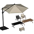 Folding Outdoor Chair in Black and Beige with Matching Table Umbrella and Storage Cart