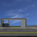 Modern Entrance Gate With White Architectural Structure Glass Door And Blue Sky